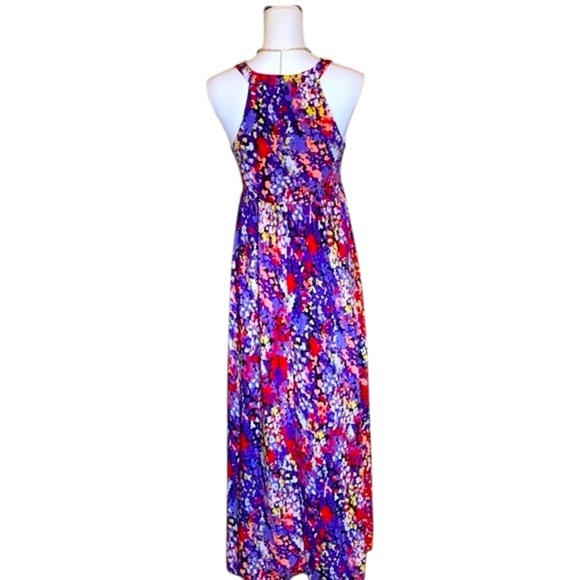 Elle Multicolor Splatter Print Halter Maxi Dress - Women’s Size Large - Picture 4 of 8